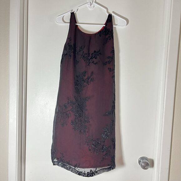 Express Vintage Y2K Silk Feminine Black  Red Floral Sleeveless Dress Size 5/6 - Picture 1 of 6